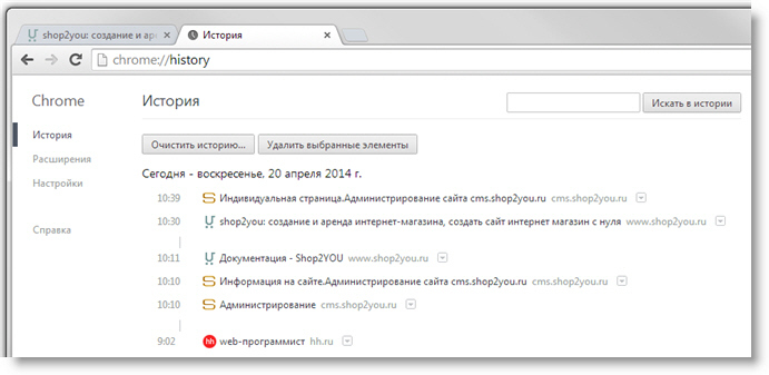 Вкладка История