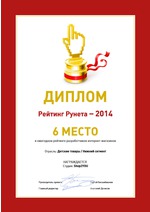 6 место в Рейтинг Рунета – 2014. Отрасль: Детские товары. Нижний сегмент