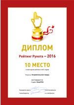 10 место в Рейтинге веб-студий - 2016, Отрасль: Потребительские товары